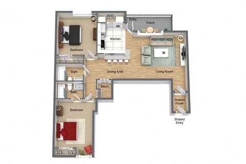 3D Floorplan of 2 Bedroom 2 Bath at Reserve at Temple Terrace, Temple Terrace, FL 33637